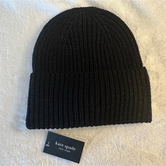 NWT Kate Spade Black Shimmer Bow Beanie - Picture 3 of 6